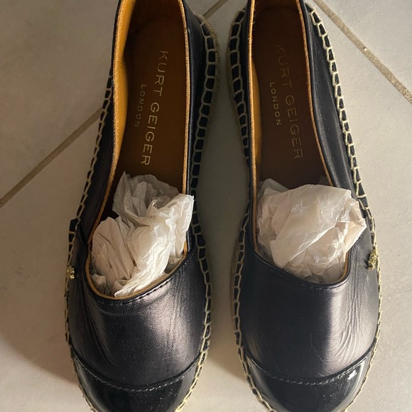 New Kurt Geiger Morella Black Leather Platform Espadrille Flats 38M - Picture 15 of 15